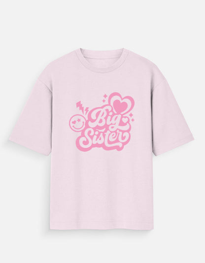 ALPHA HUE women oversized t-shirt in light pink with Big Sister graphic and heart design