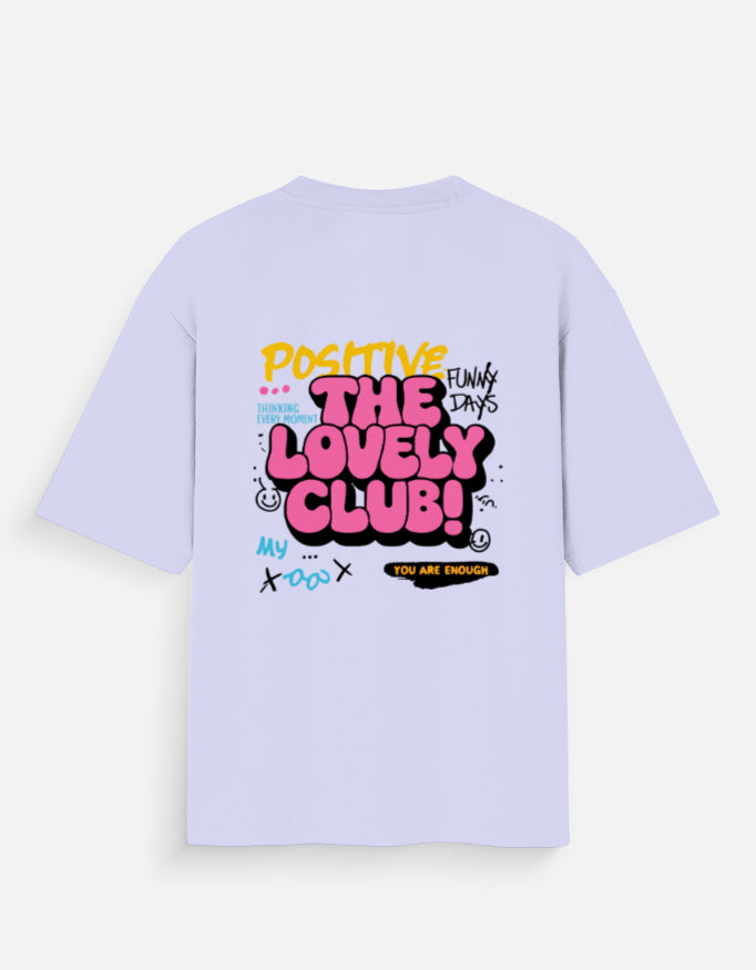 ALPHA HUE women oversized t-shirt in lavender with colorful positive club graphic on back