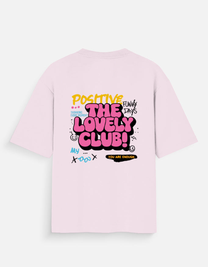 ALPHA HUE women oversized t-shirt in light pink with colorful positive graphic text on the back