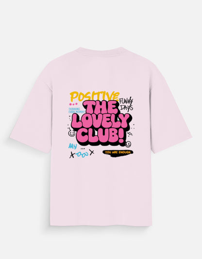 ALPHA HUE women oversized t-shirt in light pink with colorful positive graphic text on the back