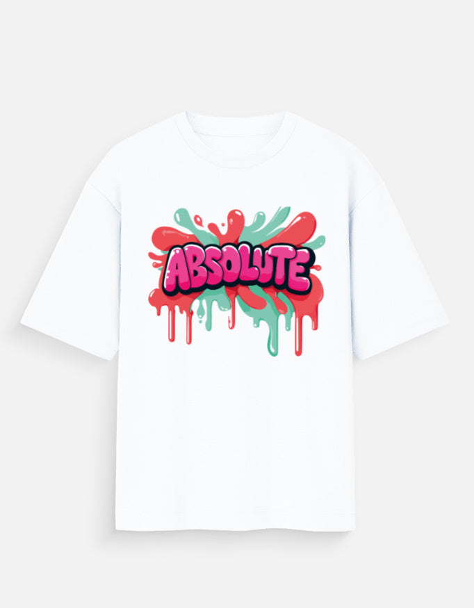 ALPHA HUE women oversized t-shirt in white with colorful Absolute graphic design front