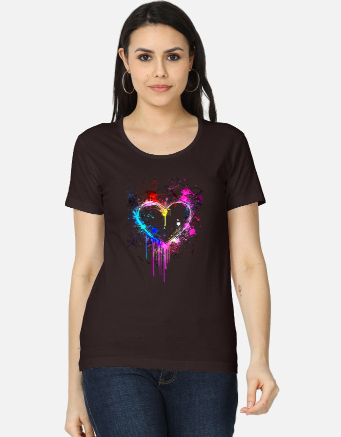 Alpha hue women's classic t-shirt in black with colorful heart graphic design
