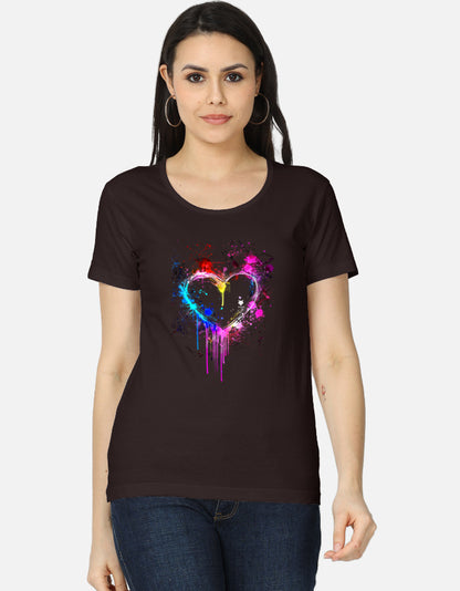 Alpha hue women's classic t-shirt in black with colorful heart graphic design