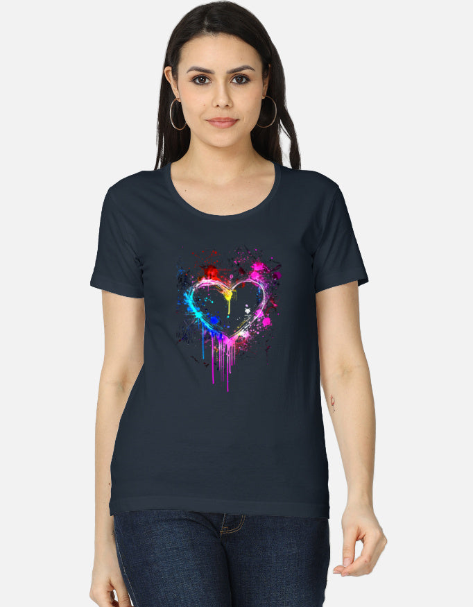 Alpha hue women's classic t-shirt in navy with colorful heart graphic design