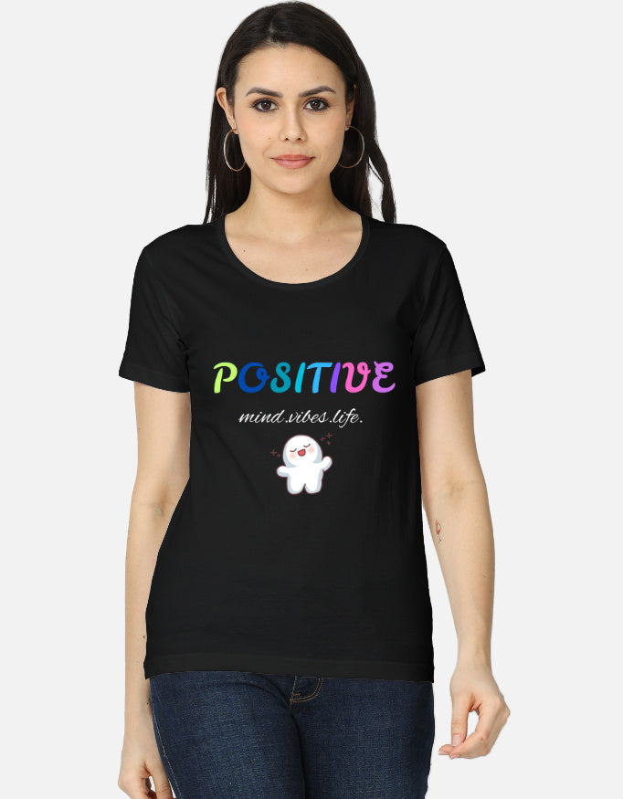 Alpha Hue women's classic t-shirt in black with colorful positive graphic and casual fit