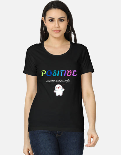 Alpha Hue women's classic t-shirt in black with colorful positive graphic and casual fit
