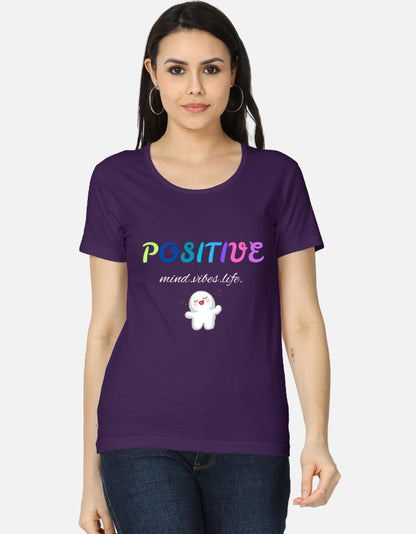 Alpha hue women's classic t-shirt in purple with positive mind vibes life graphic print