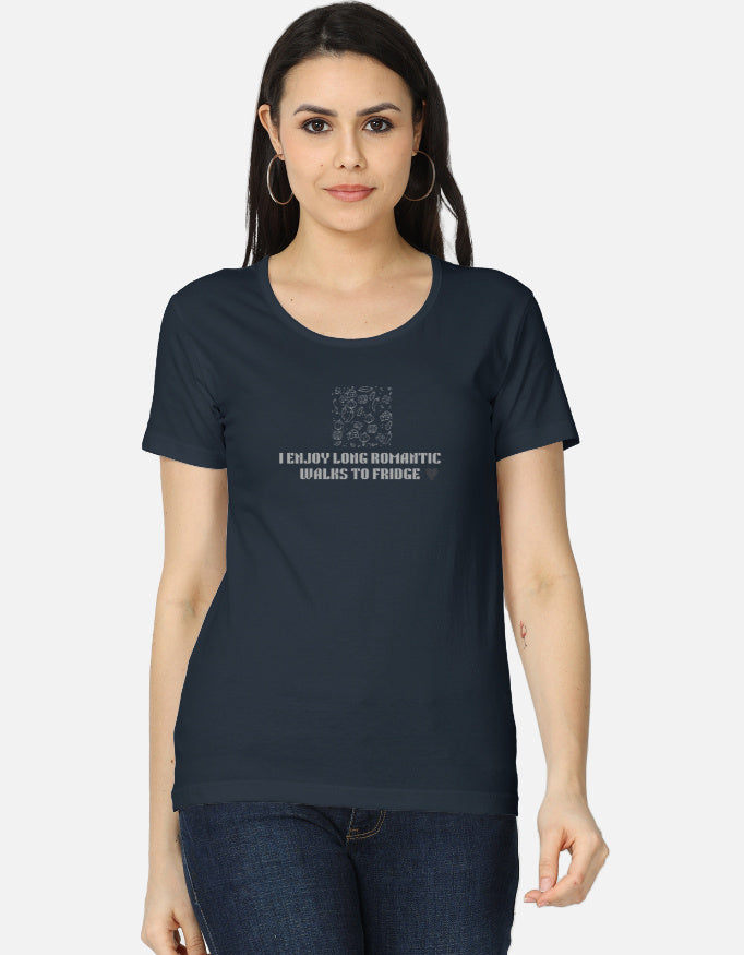 Alpha hue women's everyday wear t-shirt in navy with humorous text design and short sleeves