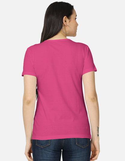Back view of alpha hue women's classic pink t-shirt without print or design